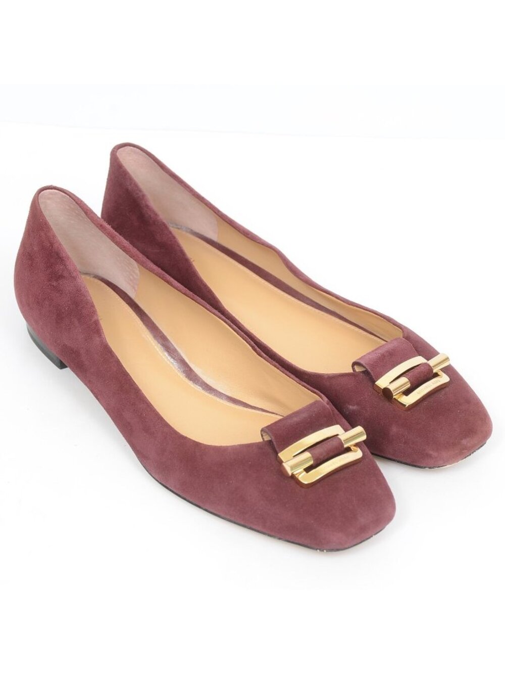 Michael Kors Gloria‎ Women's 11 Plum Suede Ballet Flats Gold Buckle Slip-On Shoe